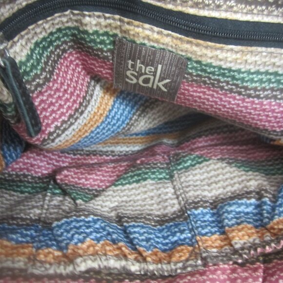 The Sak Womens Black Leather Purse Chain Braided Double Handle Bag Pleated Fob - Picture 5 of 13